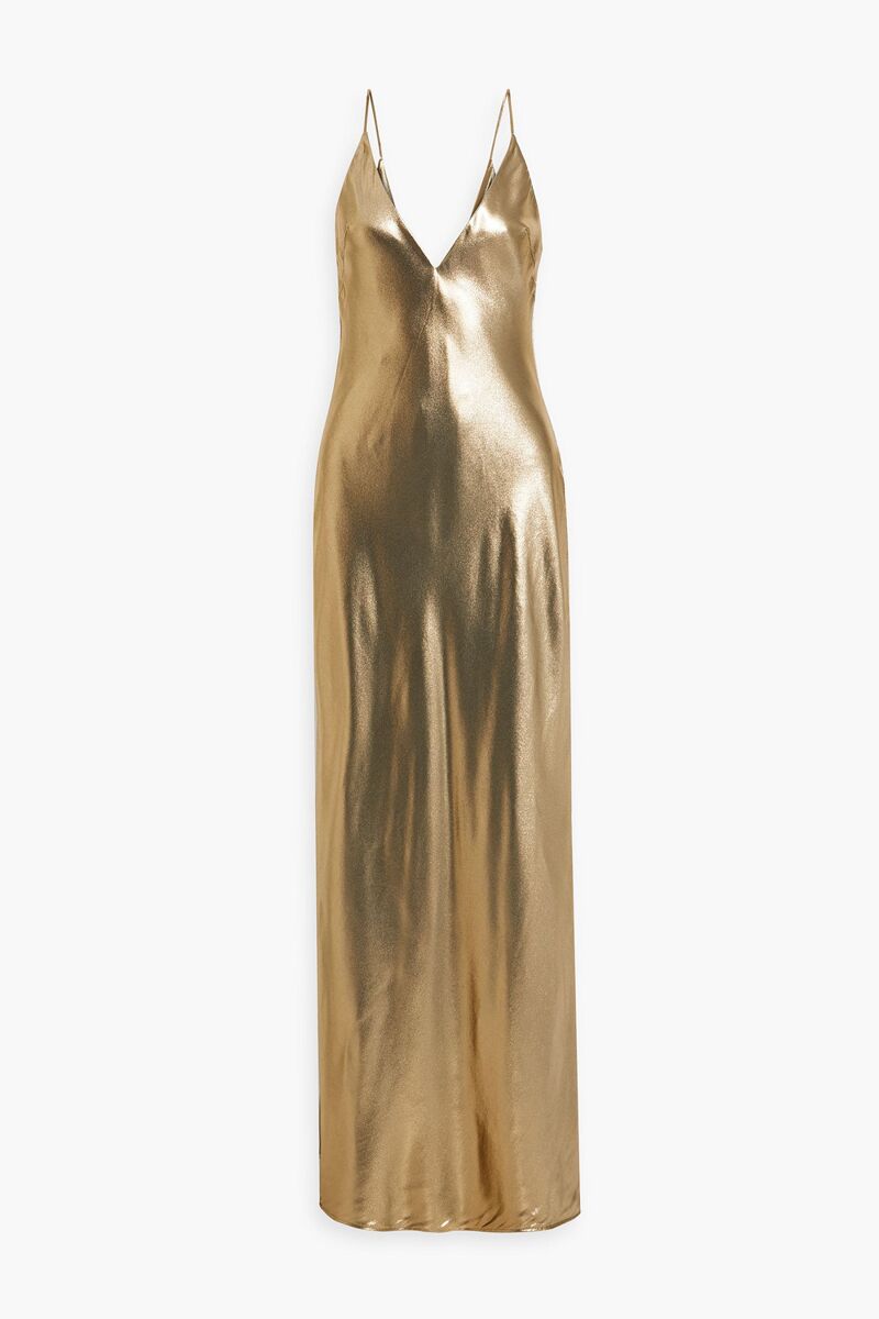 Galvan London - Metallic silk-satin crepe maxi slip dress - Metallic - FR 40