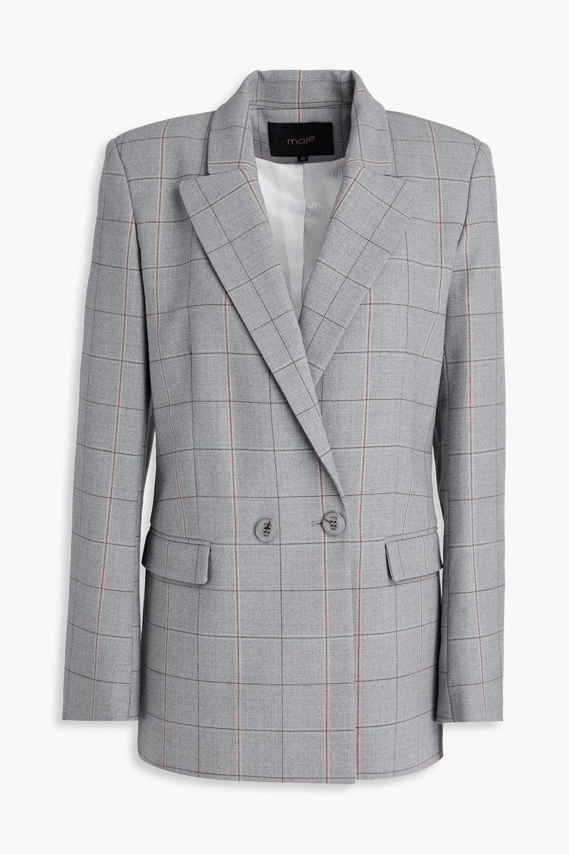 Maje - Double-breasted checked wool-blend blazer - Gray - FR 40