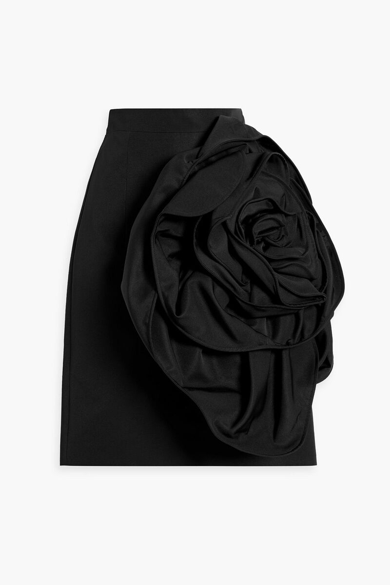 Huishan Zhang - Floral-appliquéd faille skirt - Black - UK 14