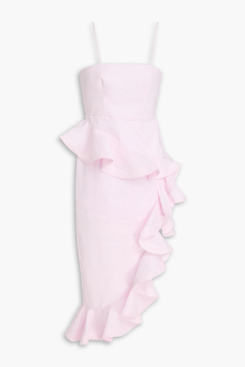 zimmermann - asymmetric ruffled linen dress - pink - 00