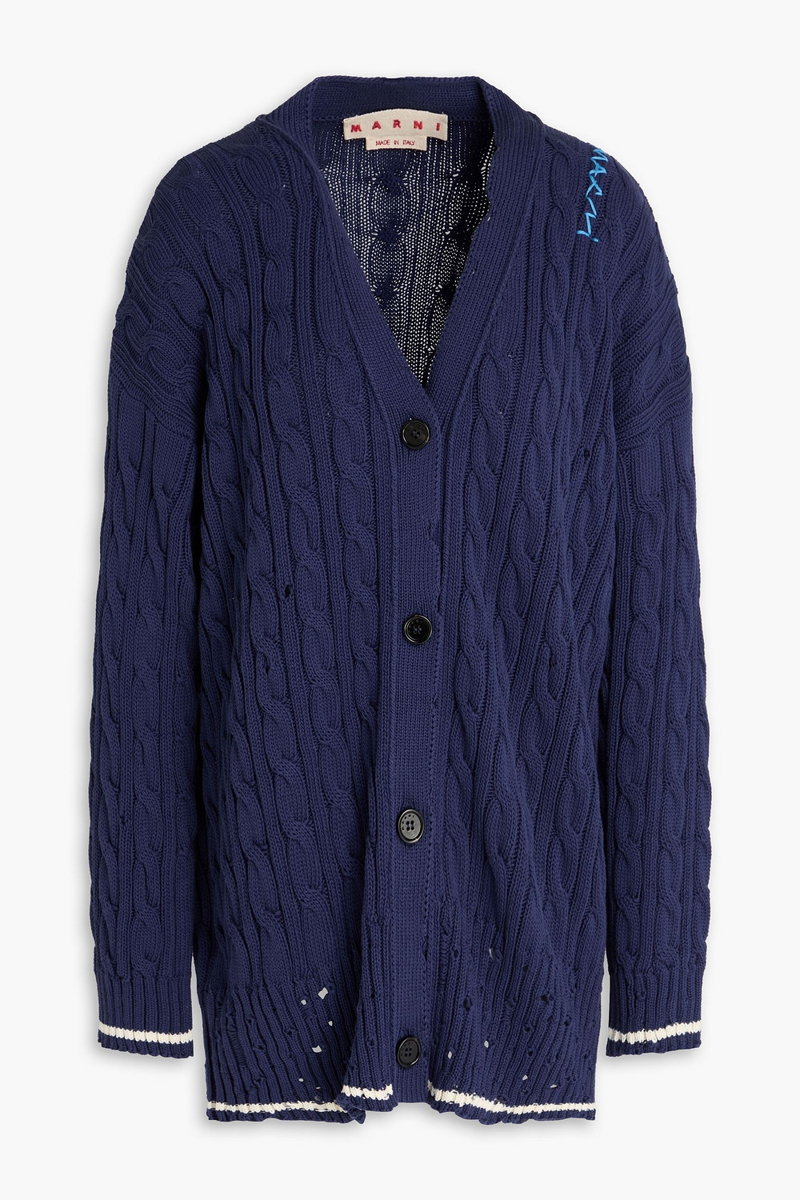 marni - cable-knit cotton cardigan - blue - it 36
