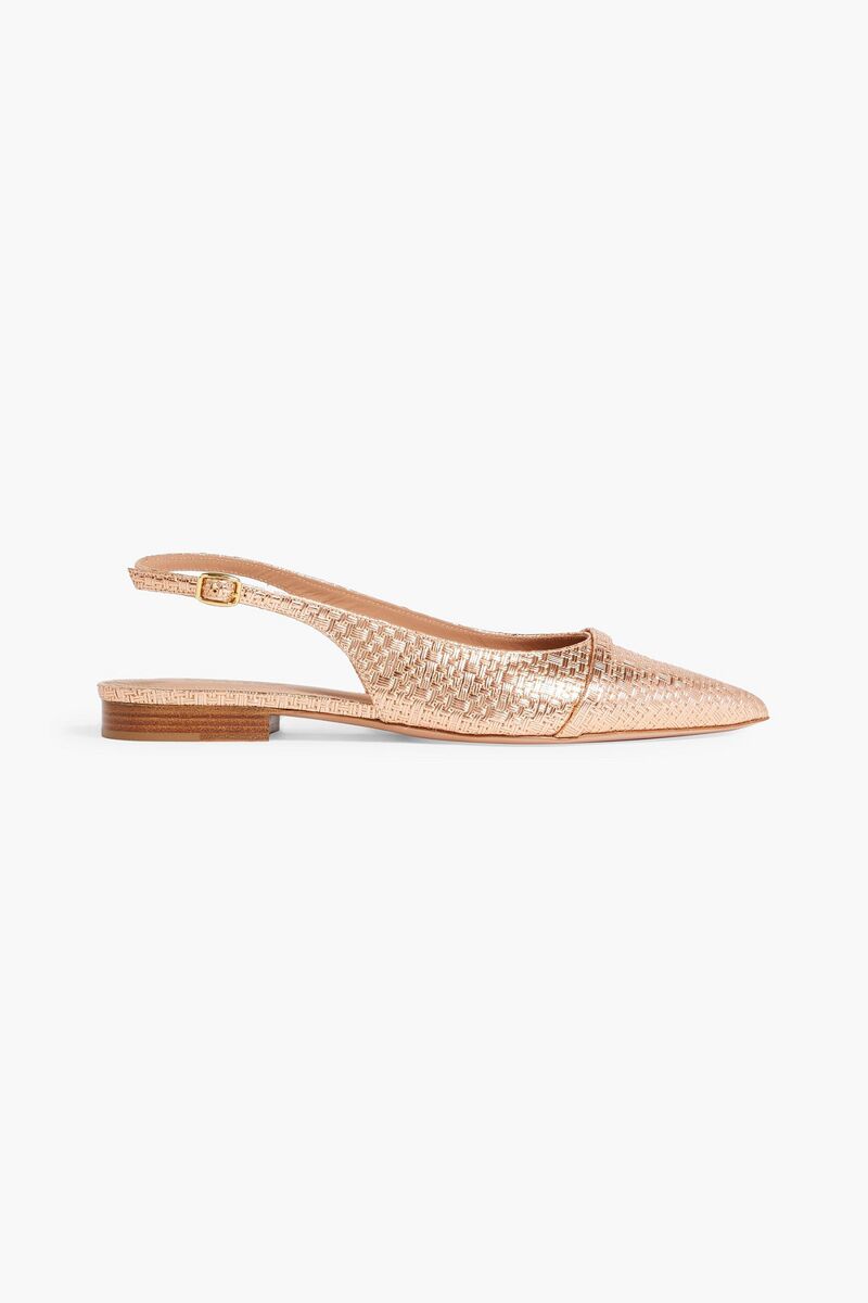 Malone Souliers - Jama 10 embossed metallic leather slingback point-toe flats - Metallic - EU 36
