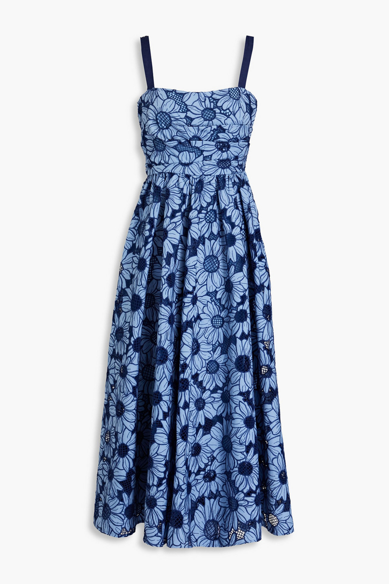 mikael aghal - pleated lace midi dress - blue - us 2