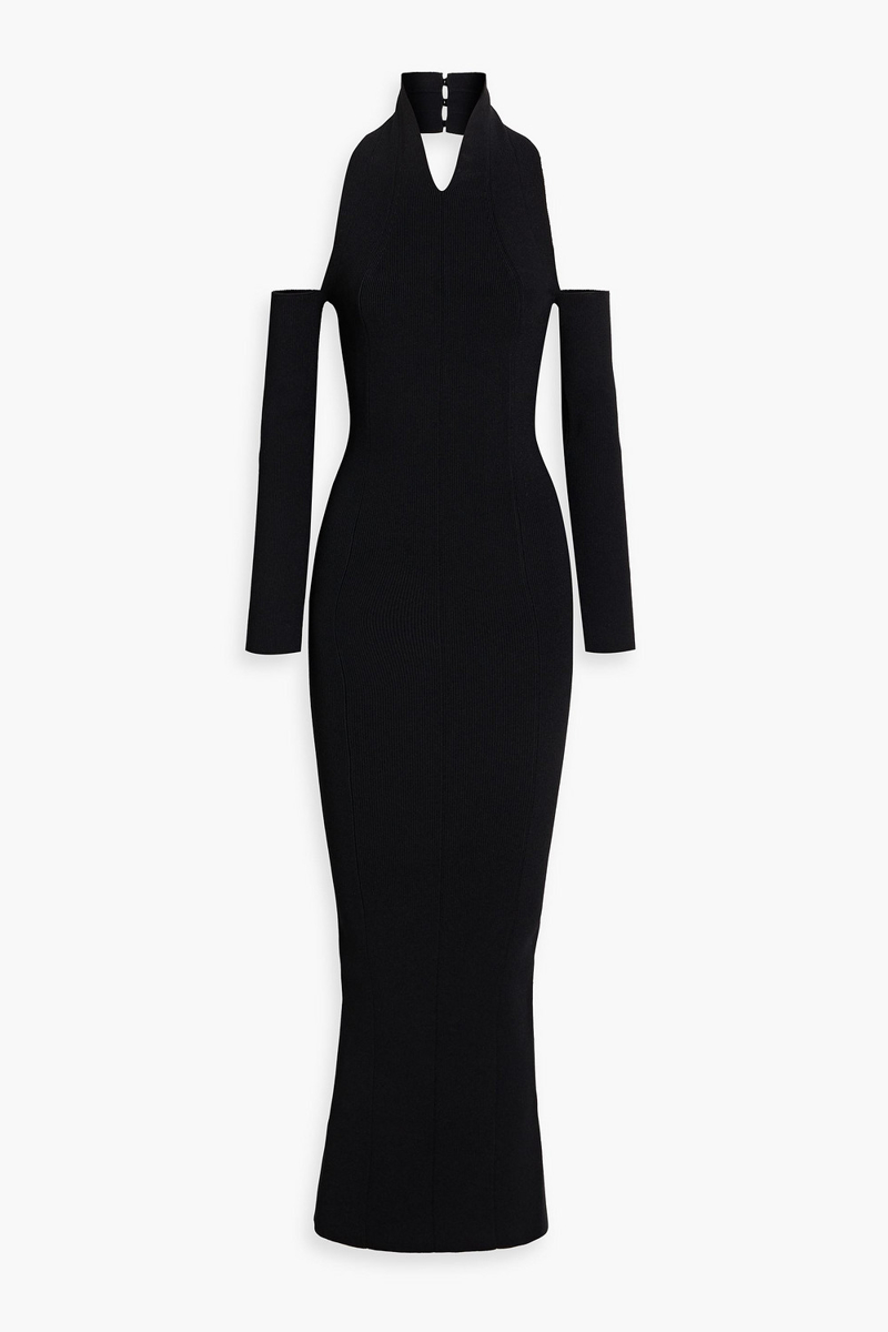 khaite - sutton cold-shoulder stretch-knit halterneck maxi dress - black - xs