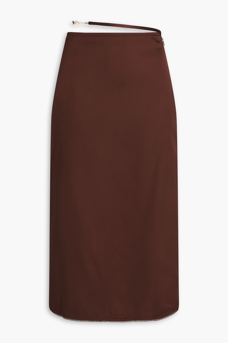 jacquemus - notte embellished satin midi skirt - brown - fr 34