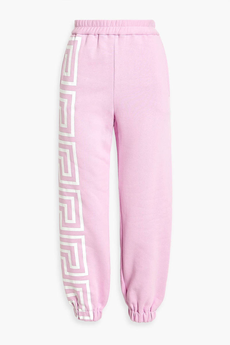 Versace - Printed cotton-blend fleece track pants - Pink - IT 48