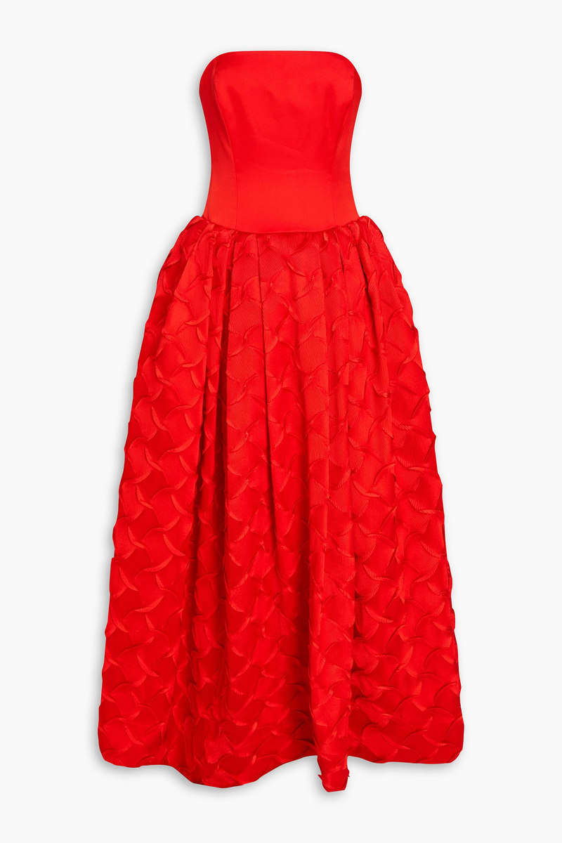 simkhai - azriel strapless plissé-satin gown - red - us 0