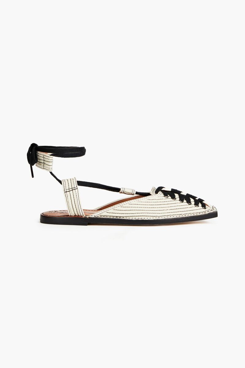 Zimmermann - Lace-up quilted canvas slippers - White - EU 36