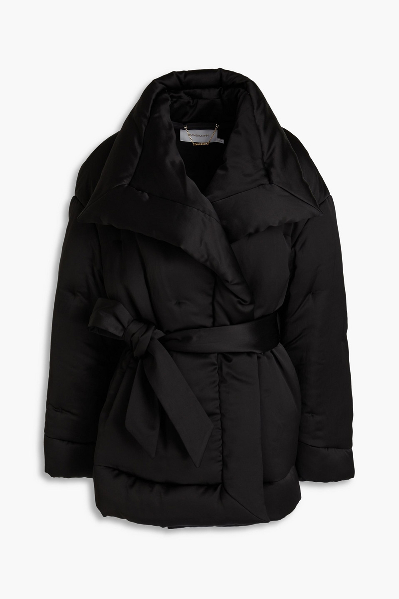 zimmermann - padded satin wrap jacket - black - s/m