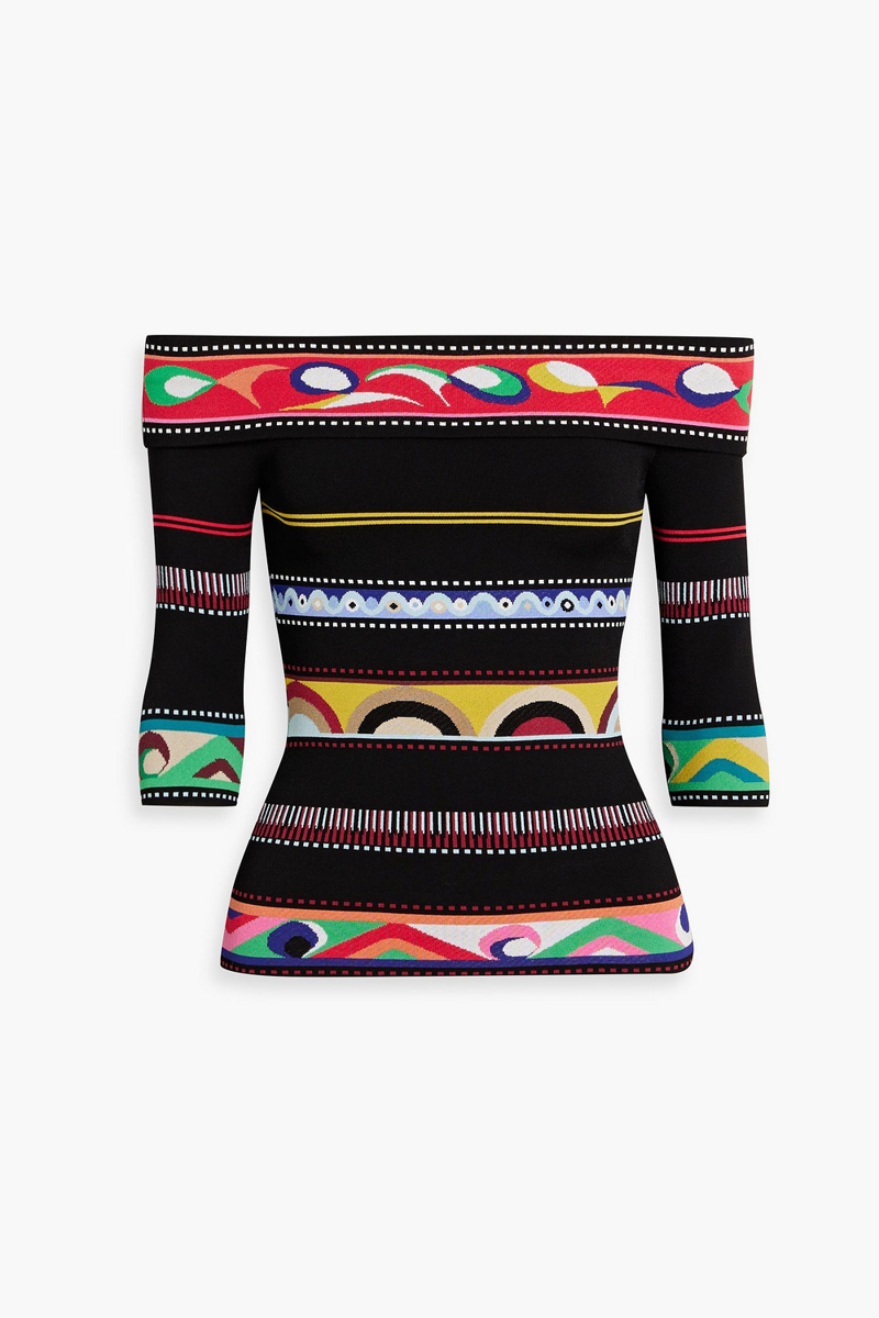 pucci - off-the-shoulder striped jacquard-knit top - black - xs