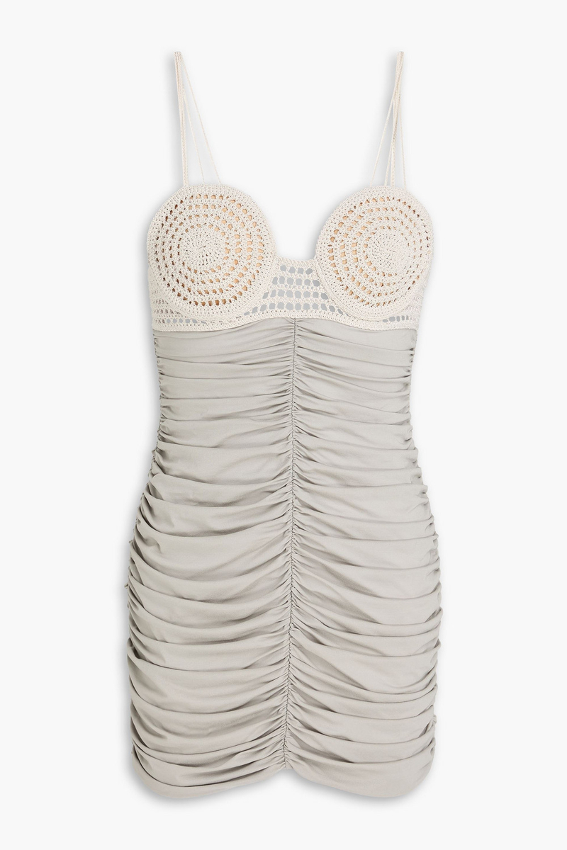 magda butrym - crochet-paneled ruched jersey mini dress - gray - fr 40