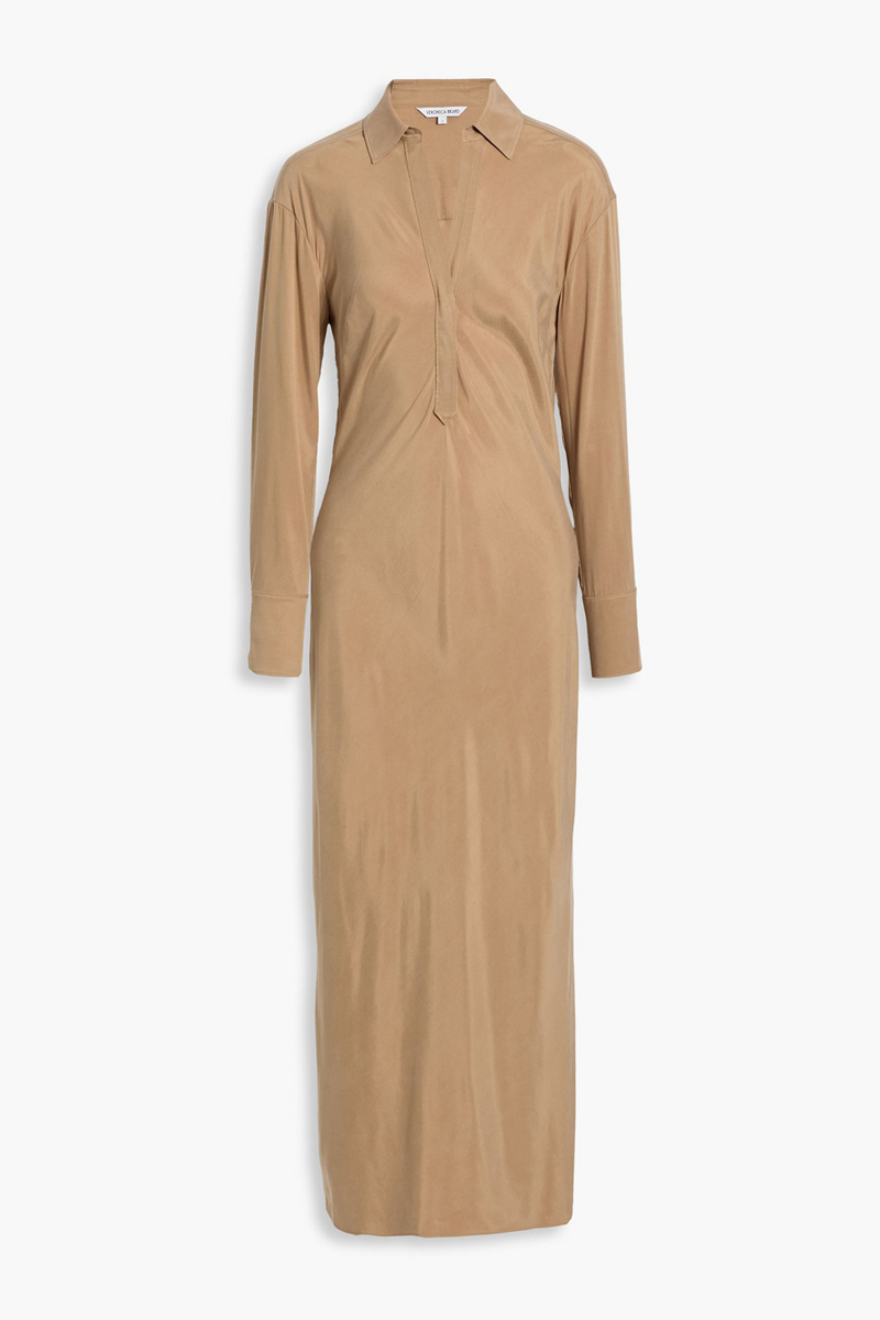 veronica beard - liberty washed cupro-blend maxi shirt dress - brown - us 0