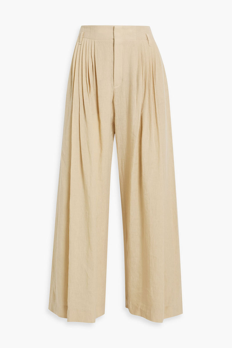 chloé - pleated linen wide-leg pants - neutral - fr 46