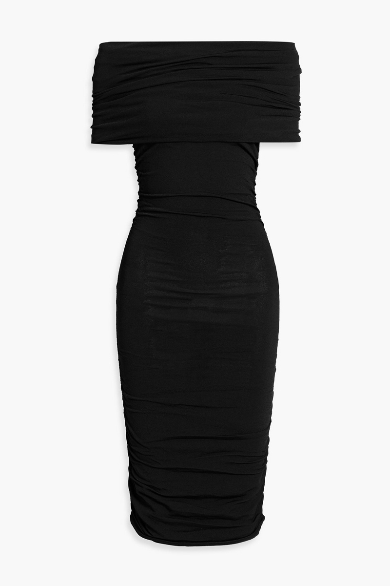 khaite - aerica off-the-shoulder ruched stretch-jersey mini dress - black - m