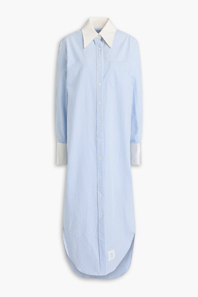 thom browne - striped cotton-seersucker maxi shirt dress - blue - it 36