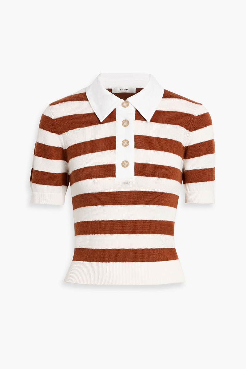 frame - striped cashmere and cotton-blend polo sweater - brown - xs