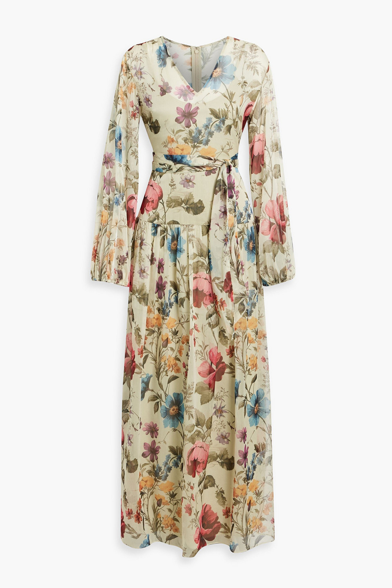 mikael aghal - belted floral-print chiffon maxi dress - green - us 2