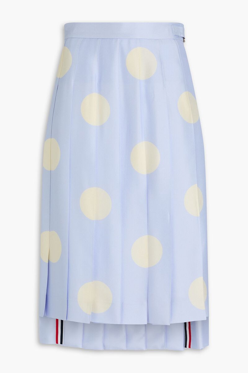 Thom Browne - Pleated polka-dot silk-twill midi skirt - Blue - IT 36
