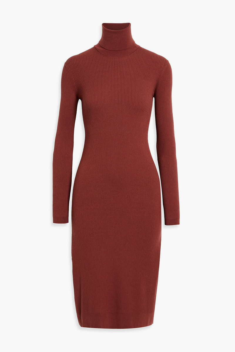 another tomorrow - ribbed wool-blend turtleneck midi dress - red - m