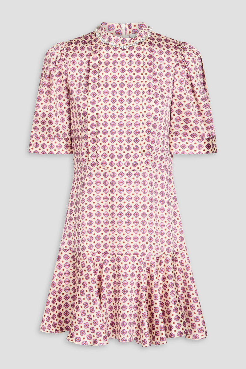 sandro - crystal-embellished printed satin mini dress - white - fr 34