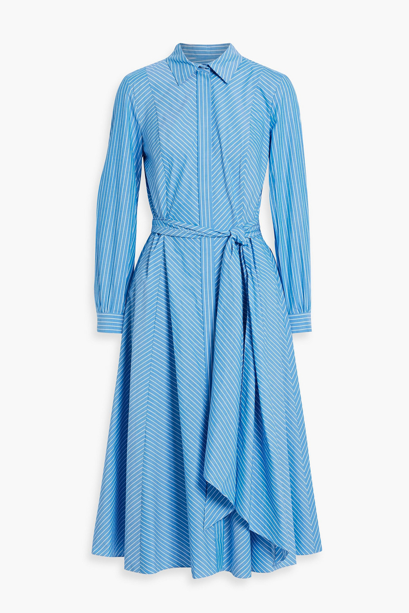 carolina herrera - belted striped cotton-poplin midi shirt dress - blue - us 12