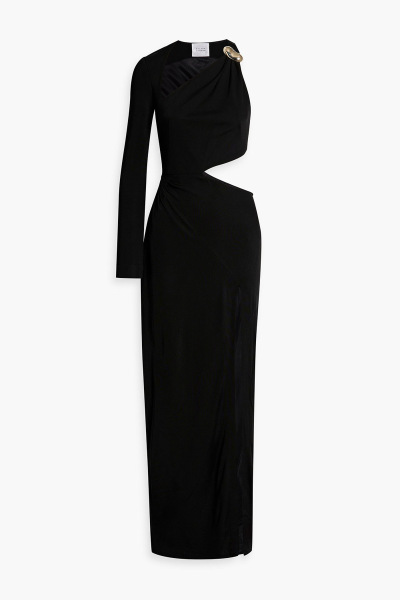 galvan london - alicja one-sleeve embellished cutout jersey gown - black - fr 42