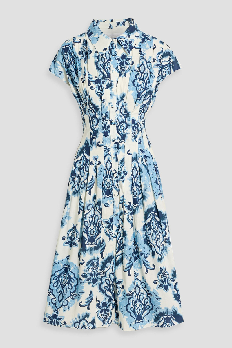 mikael aghal - pleated printed cotton-poplin midi shirt dress - white - us 2