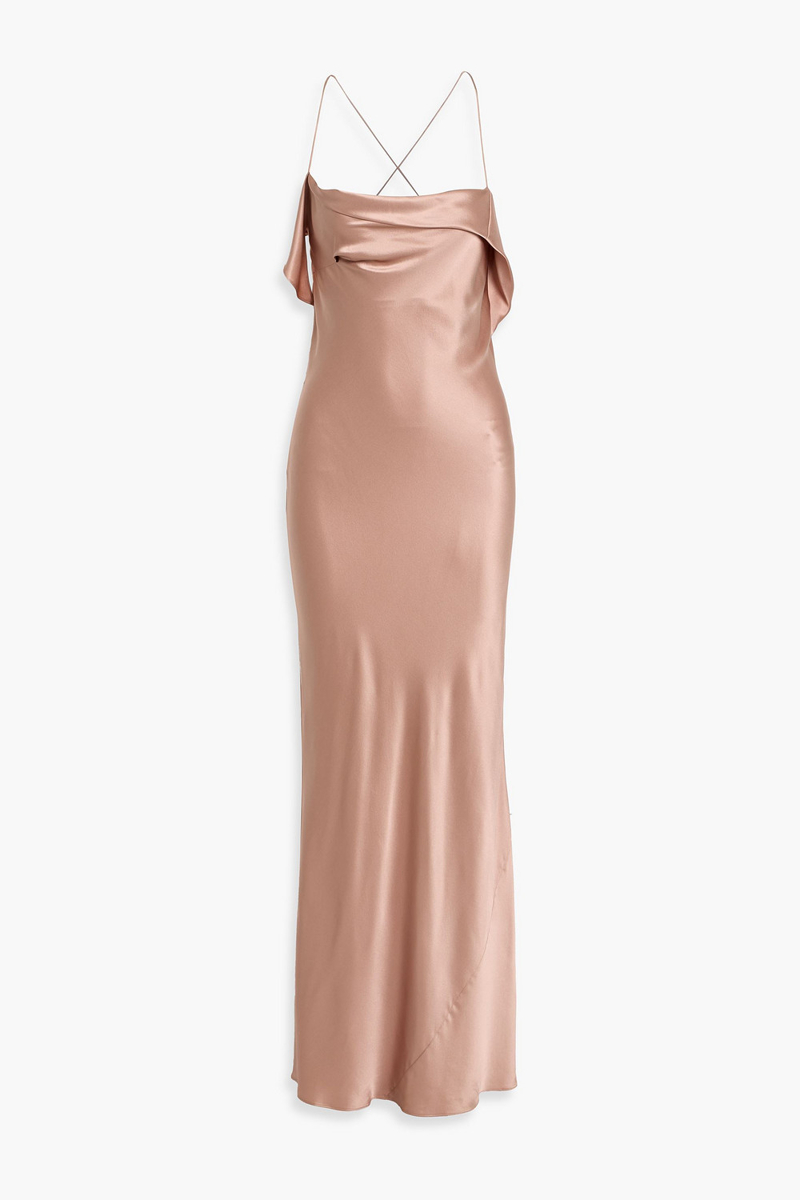 michelle mason - draped silk-satin gown - pink - us 2