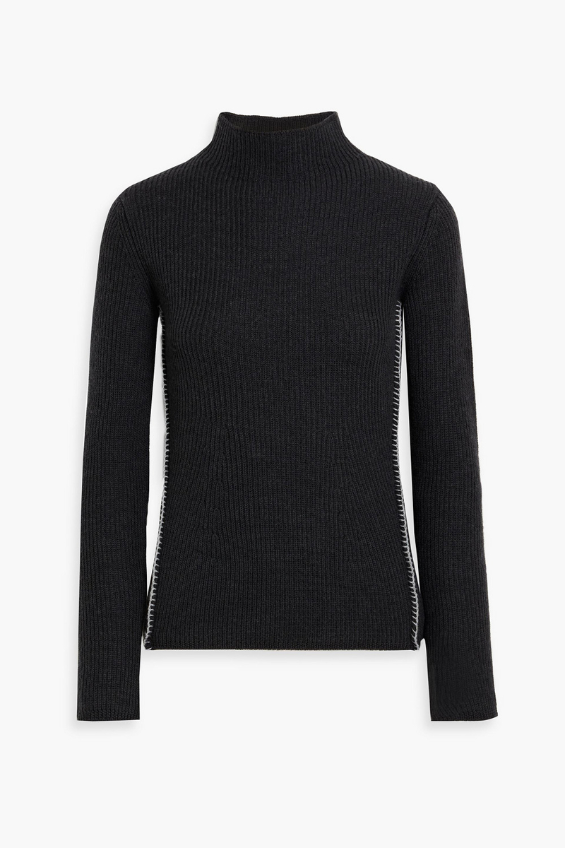 sportmax - brianza ribbed wool turtleneck sweater - gray - xs