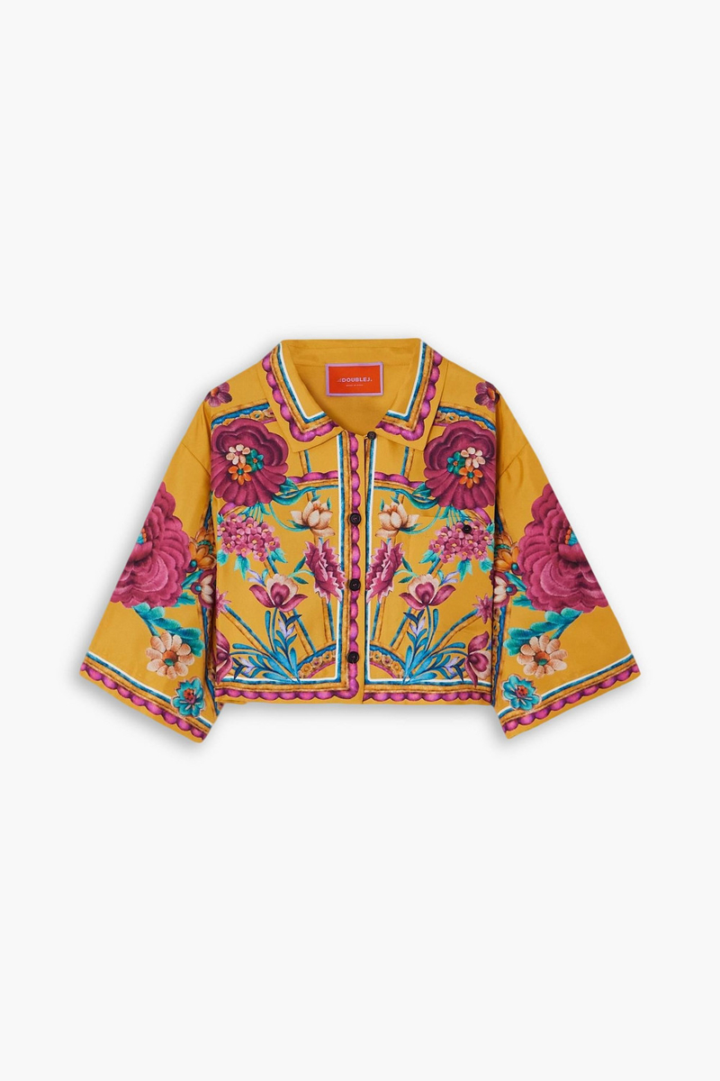 la double j. - sunset cropped floral-print silk-twill shirt - yellow - xl