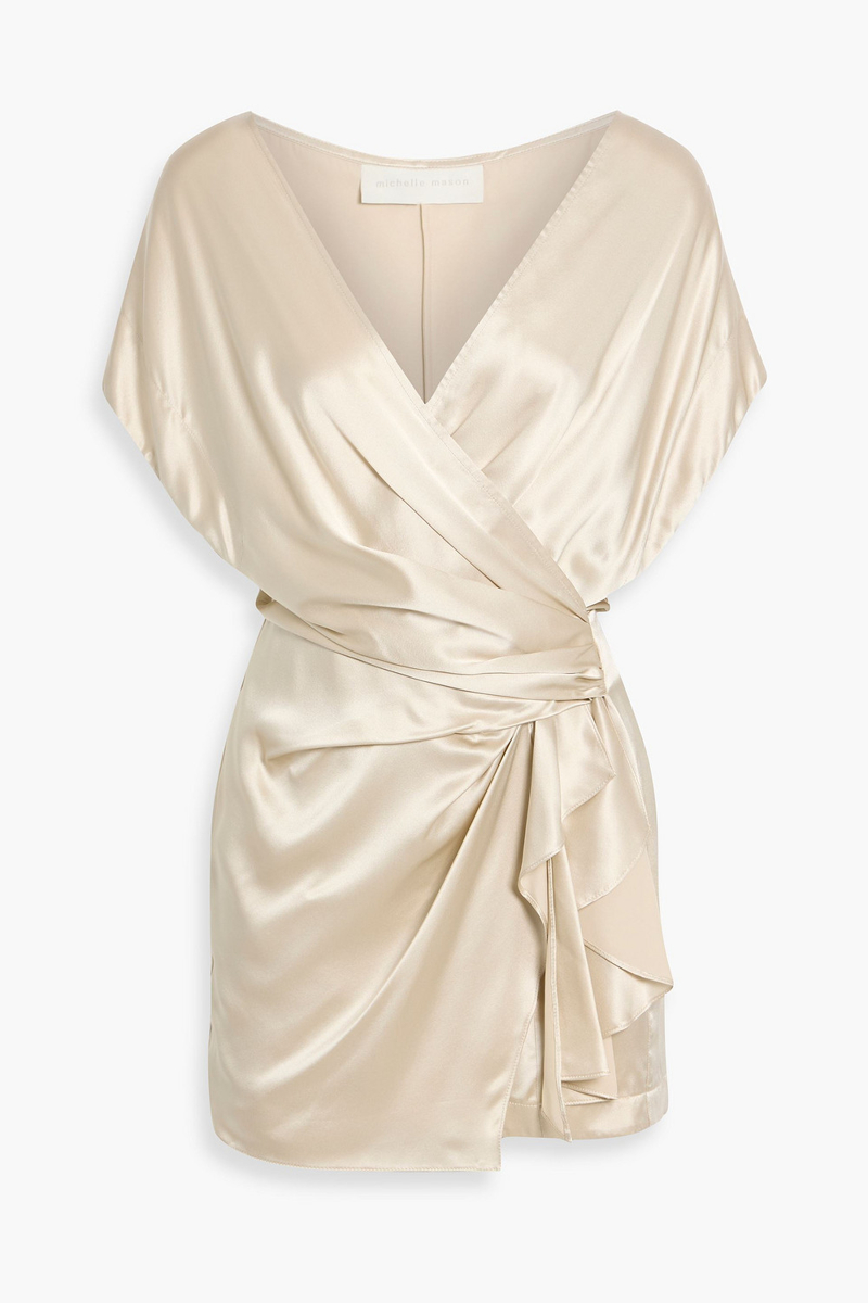 michelle mason - wrap-effect silk-satin mini dress - metallic - us 2