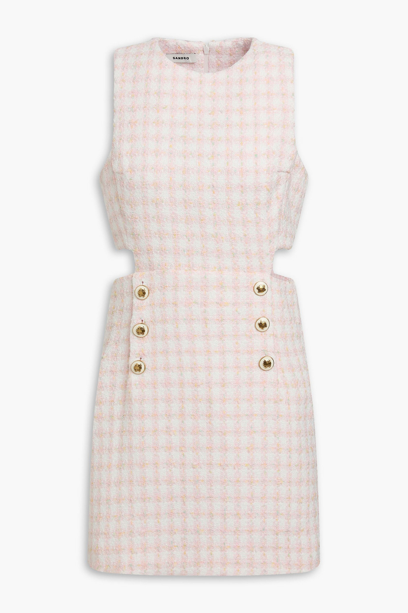sandro - cutout metallic checked tweed mini dress - pink - fr 36