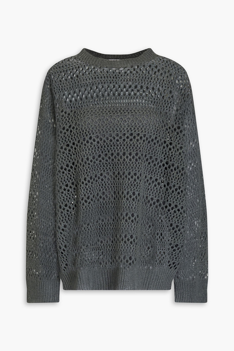 brunello cucinelli - open-knit linen and silk-blend sweater - gray - m