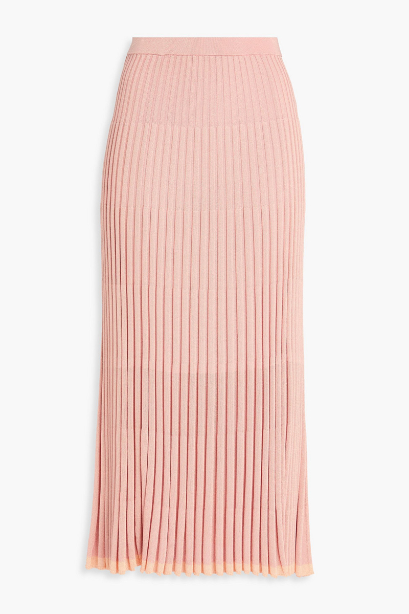 zimmermann - metallic ribbed-knit midi skirt - pink - 00