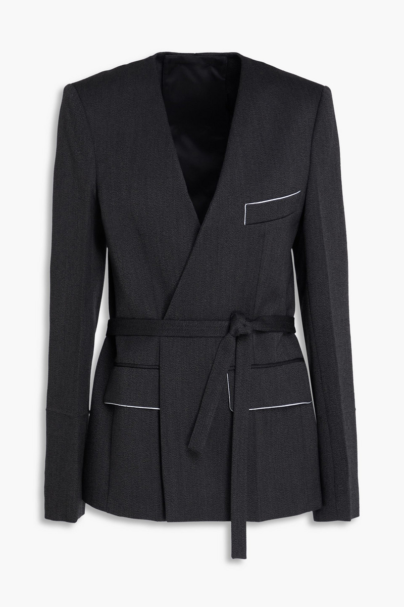 victoria beckham - belted wool-twill blazer - gray - uk 6