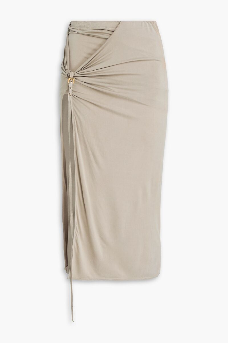 JACQUEMUS - Croissant ruched cupro-blend jersey midi skirt - Neutral - M