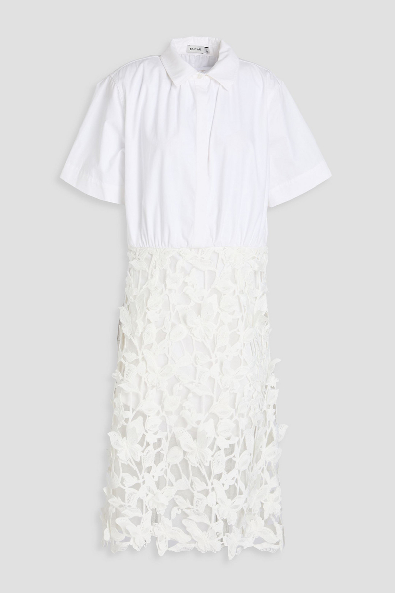 simkhai - colette guipure lace and cotton-poplin shirt dress - white - us 0