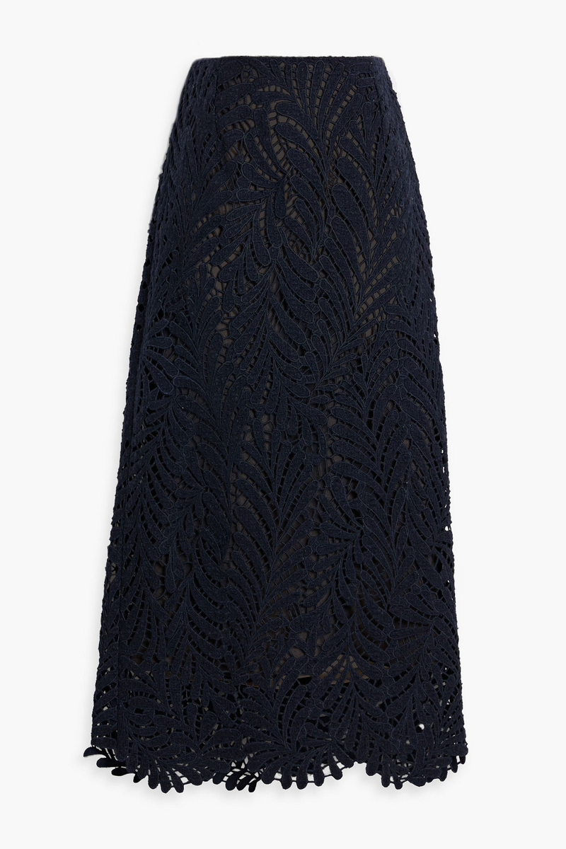 oscar de la renta - wool-blend guipure lace midi skirt - blue - us 00