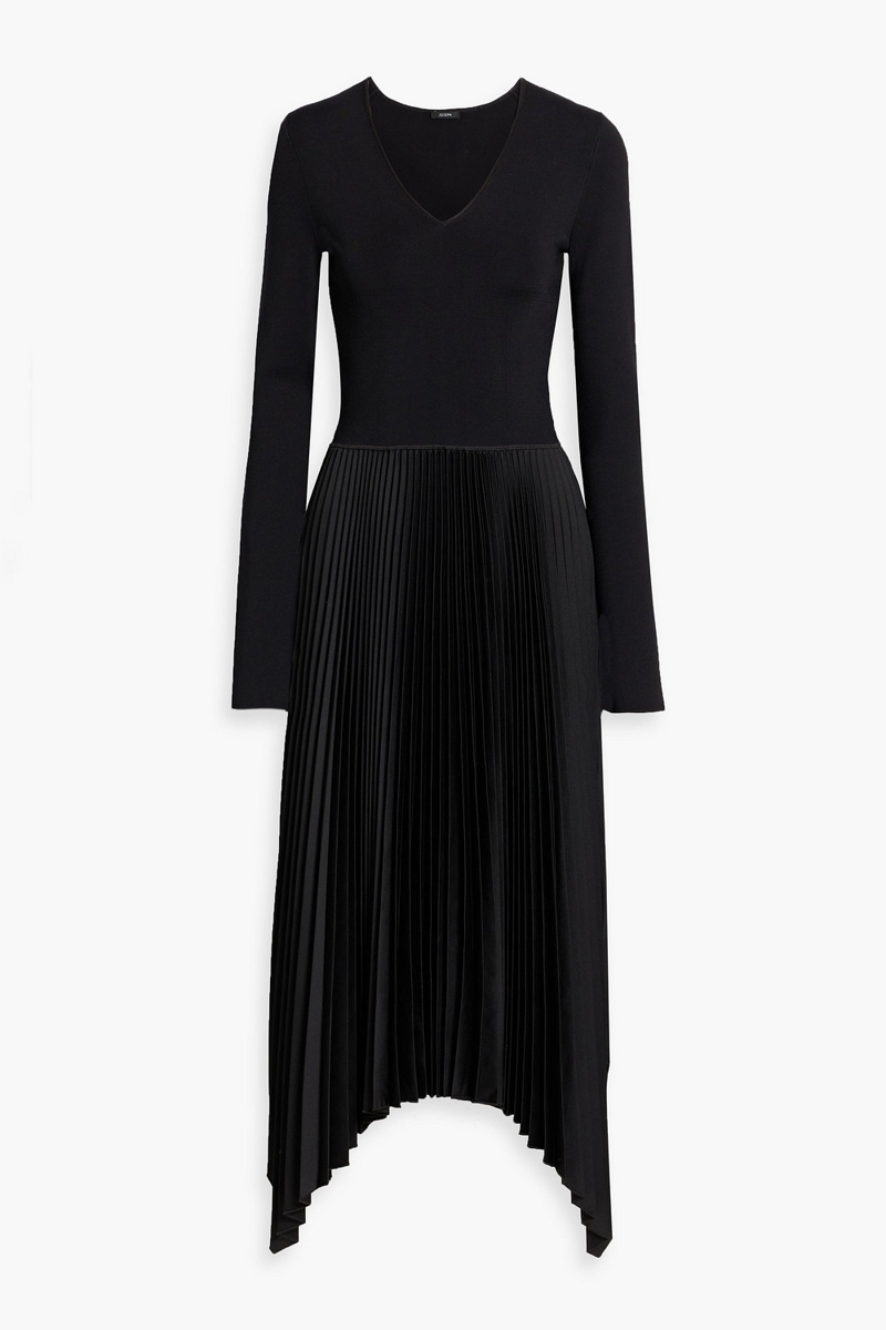 joseph - dubois knit-paneled pleated satin midi dress - black - fr 32