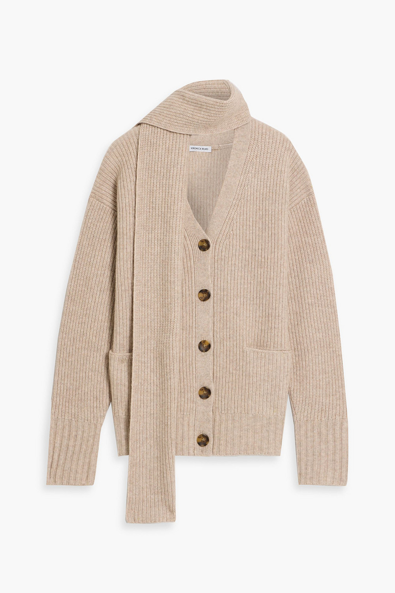veronica beard - annalise ribbed wool and cashmere-blend cardigan - neutral - l