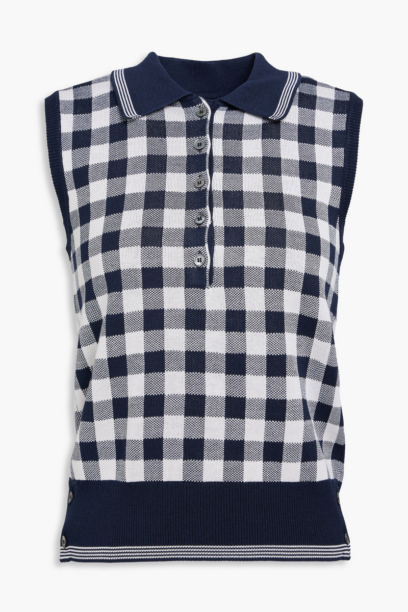 thom browne - checked silk top - blue - it 38