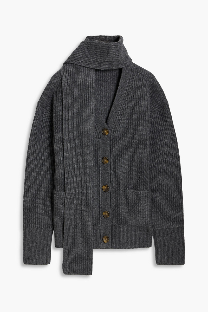 veronica beard - annalise ribbed wool and cashmere-blend cardigan - gray - xs