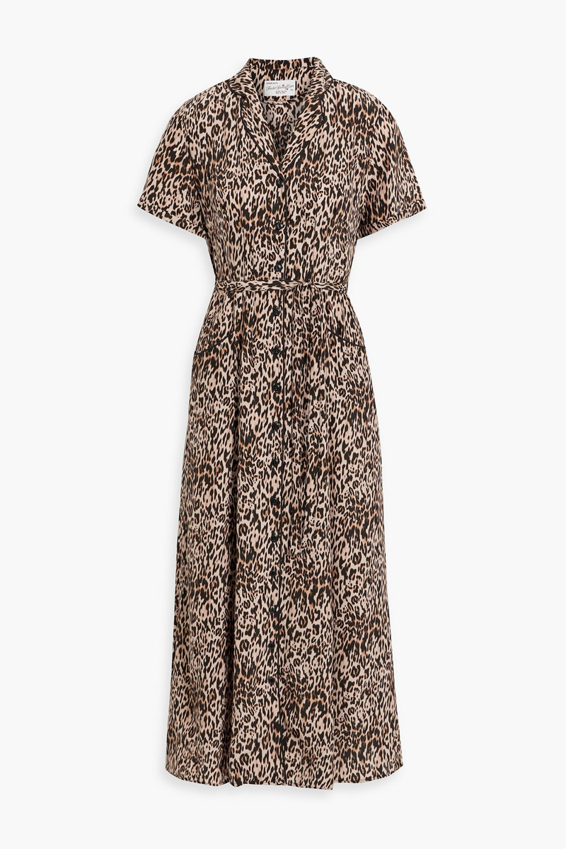 hvn - maria leopard-print silk midi dress - brown - us 2