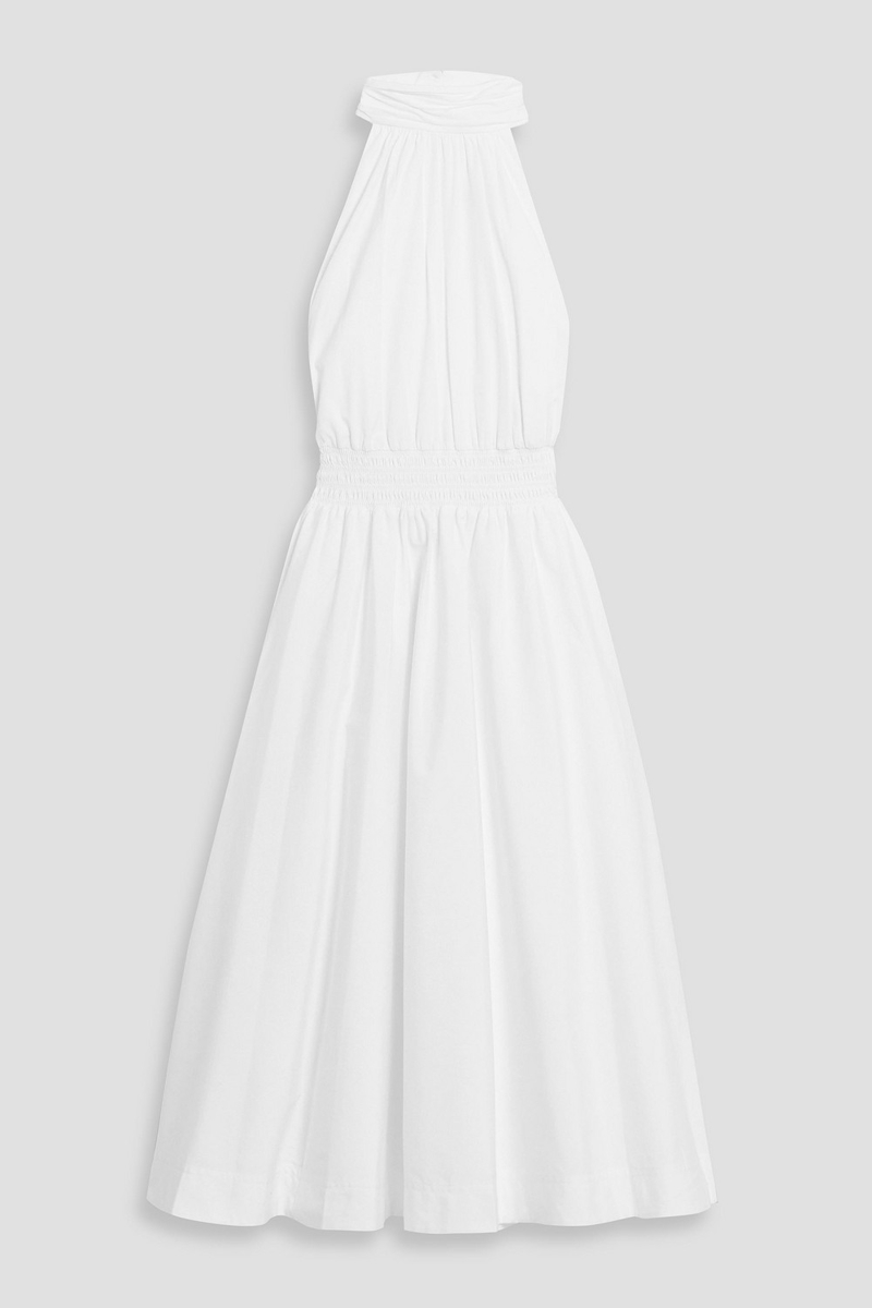 veronica beard - kinny shirred cotton-blend poplin midi dress - white - us 10