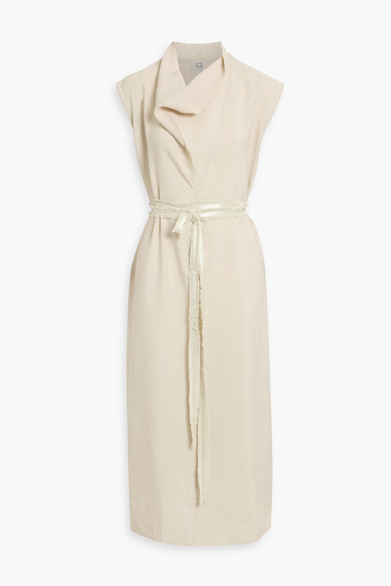 toteme - draped frayed crepe midi dress - neutral - fr 36