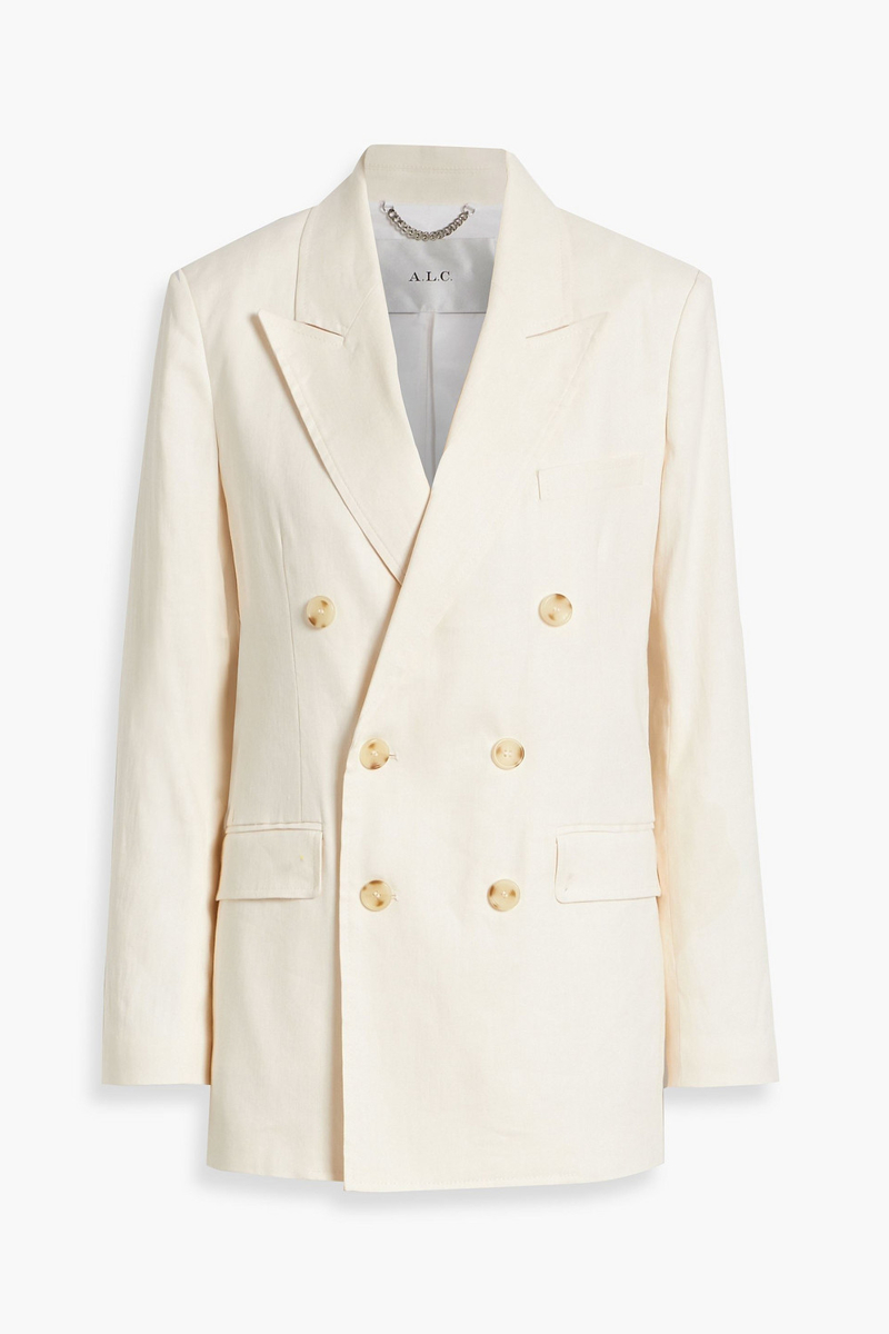 a.l.c. - declan double-breasted linen-blend twill blazer - white - us 4