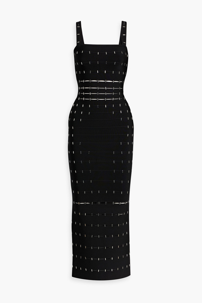 hervé léger - lillian laser-cut embellished bandage gown - black - xxs