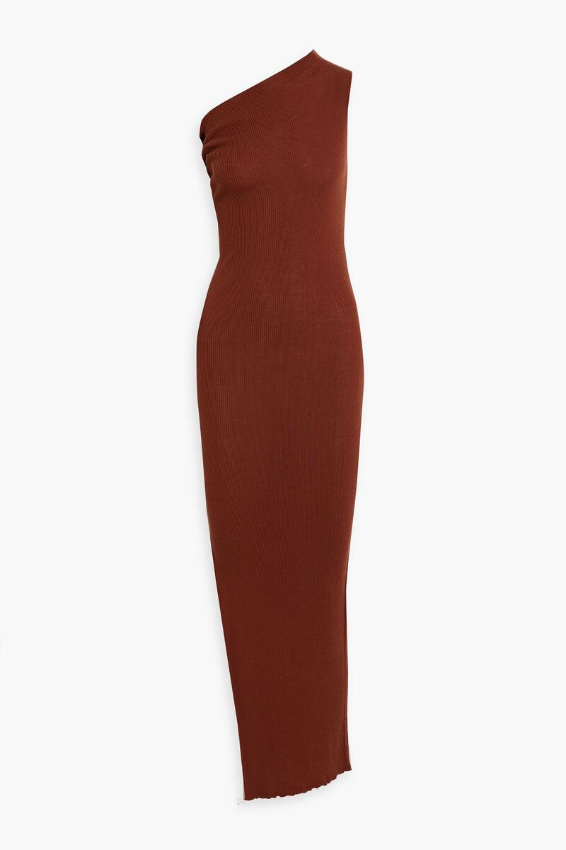 Rick Owens - Athena one-shoulder ribbed wool dress - Brown - L