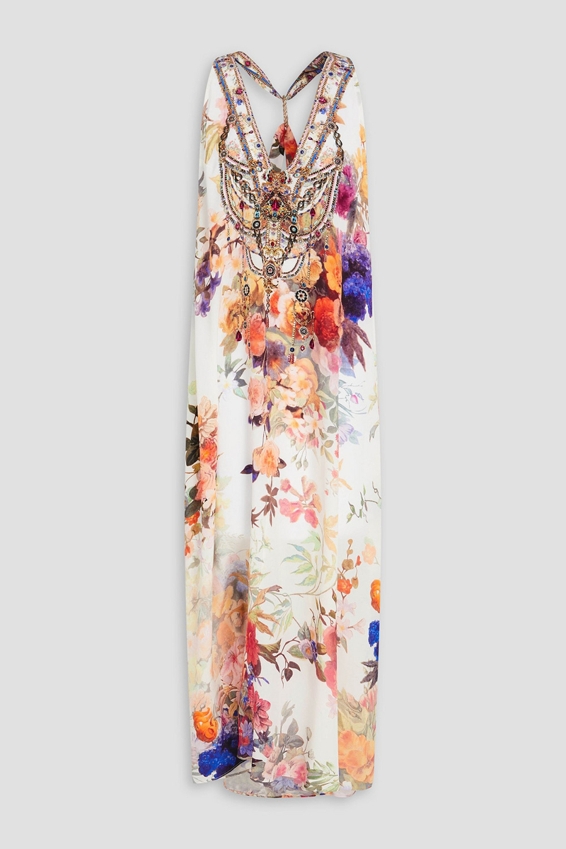 camilla - crystal-embellished floral-print silk crepe de chine midi dress - white - xl
