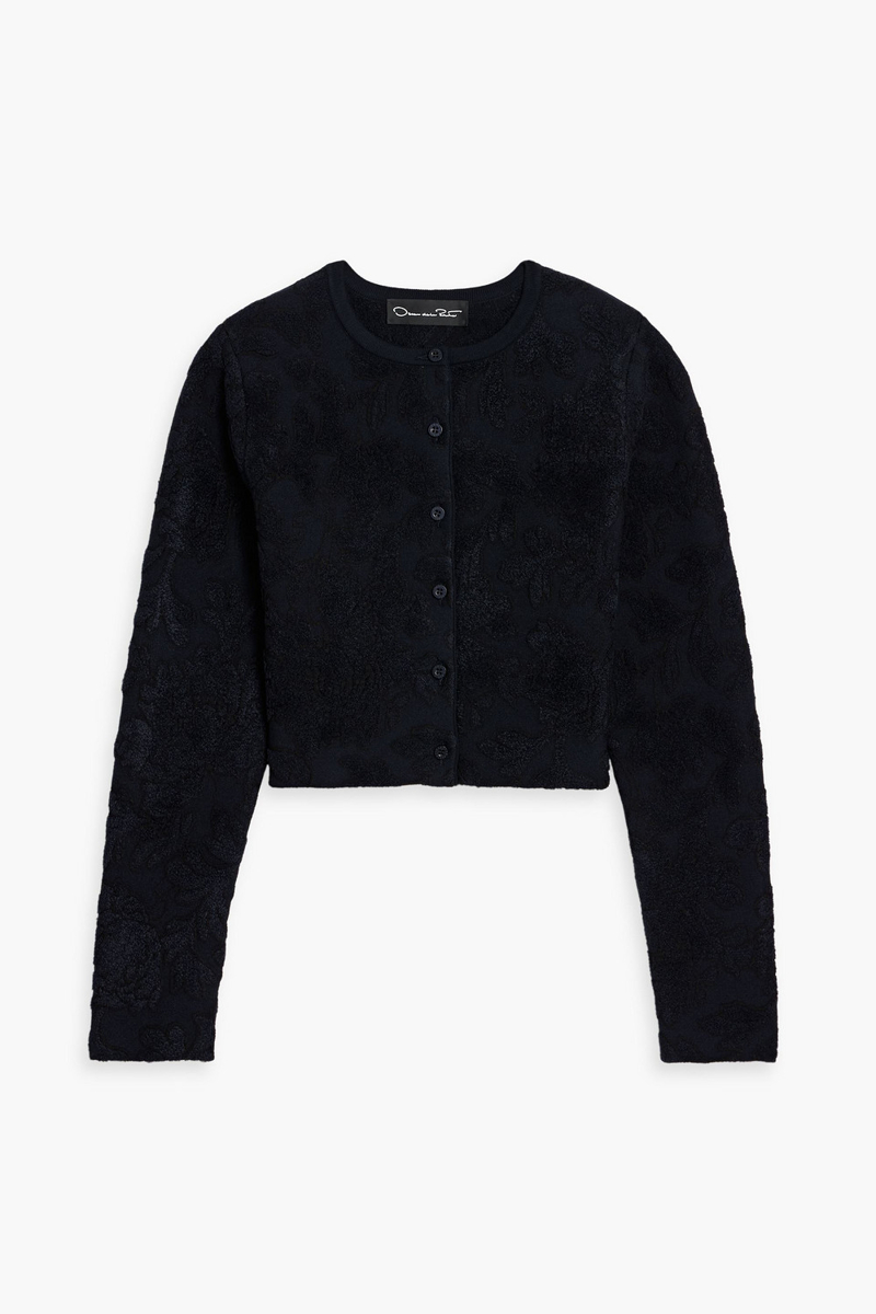 oscar de la renta - cropped jacquard-knit cardigan - blue - xs
